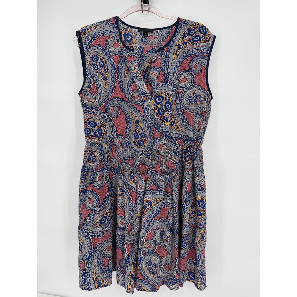 J‎ Crew Silk Paisley Print Blue Sleeveless Smocked Waist Dress Women's Size 12
